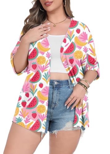 Image of Lastshe Womens Plus Size Cardigan Short Sleeve Lightweight Loose Cover Ups Open Front Sweaters Summer Cardigan