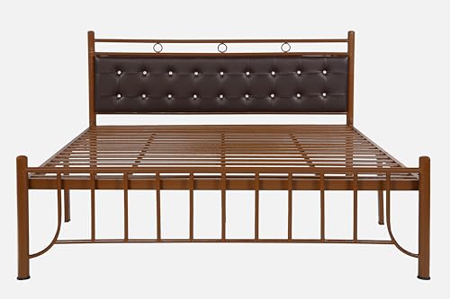 Image of Zuno Metal King Size Bed Without Storage | Wrought Iron Double Bed with Headboard & Footboard | Sturdy Powder Coated Platform Bed King Size Cot for BedroomLivingRoom Brown (75x72)