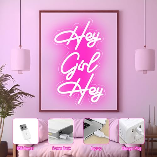 Image of Neon Signs Girls Beer Bar Art Neon Light Girly Led Neon Sign Pink Hey Girl Hey Neon Lights with Dimmer for Bedroom Office Pub Cafe Recreation Room Wall Sign Decor