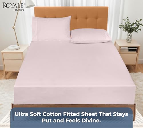 Image of Royale Linens 100% Organic Cotton Fitted Sheet - Percale Weave - Super Soft Deep Pocket Bottom Sheets - Elastic Sheet Full Size - Full Fitted Sheets Only - (54 inchx75 inch+15 inch, Lavender)