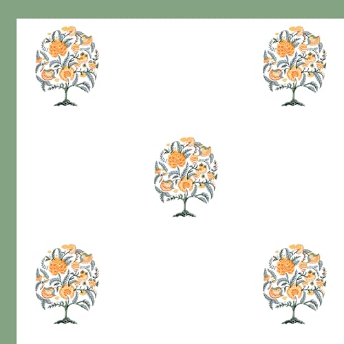 Image of BLOCKS OF INDIA Hand Block Printed 200 TC Cotton King Size Bedsheet (Green Tree of Life)