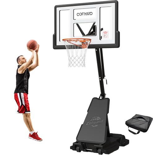 Basketball Hoop Outdoor with 44/54 Inch Shatterproof Backboard, 5.25-10FT Height Portable Basketball Hoop with Sandbag, Adjustable Basketball Goal System (New 44inch Backboard)