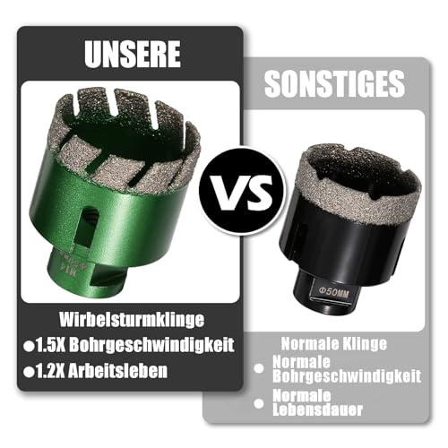 Vearter 6mm Trocken Fliesenbohrer, M14 Gewindeanschluss Vakuumgelötete Lochsäge Diamantbohrer für Mauerwerk, Bohrkrone für Fliesen, Marmor, Granit, Porzellan, Beton und Quarzstein