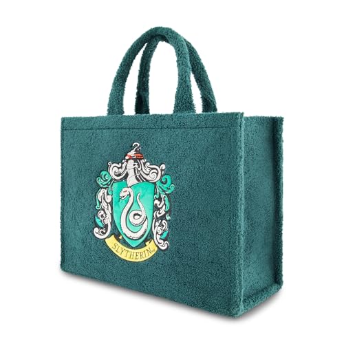 Concept One Harry Potter Tote Bag, Slytherin Crest Faux Fur Travel Handbag with Adjustable Shoulder Strap and Trolley Sleeve, Green3