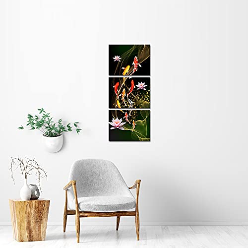 Canvbay 3 Piece Nine Koi Fish Canvas Painting Wall Art Feng Shui Lucky Carp In Lotus Pond Picture Prints Traditional Chinese Painting Poster For Bathroom Spa Room Decor Framed Gallery Canvas Wrap 12X16Inchx3Pcs #TOP1