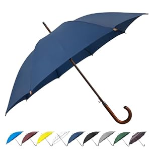 SoulRain 48″ Large Umbrella –Windproof Stick Umbrellas for Rain, Automatic Open, Vintage Cane Navy Blue big Umbrella with Classic Wooden Handle,Open for 2 Persons adult,for Women & Men(Navy Blue)