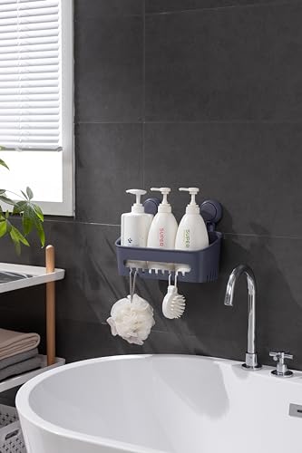 ZUVO Cesta de ducha con ventosa, sin taladros y adhesiva, el mejor organizador de ducha en accesorios de baño para jabón, champú, cepillo de dientes - Estante gris y ventosas