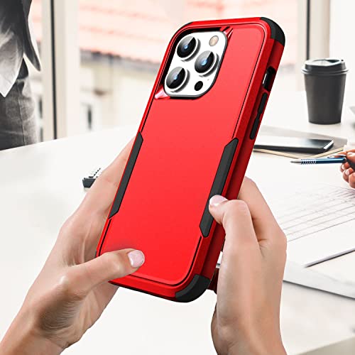 Image of Cubix Full Body Armor Cover for iPhone 14 Pro Pouch Hard PC + Soft TPU 3-Layer Military Grade Back Case (Red)