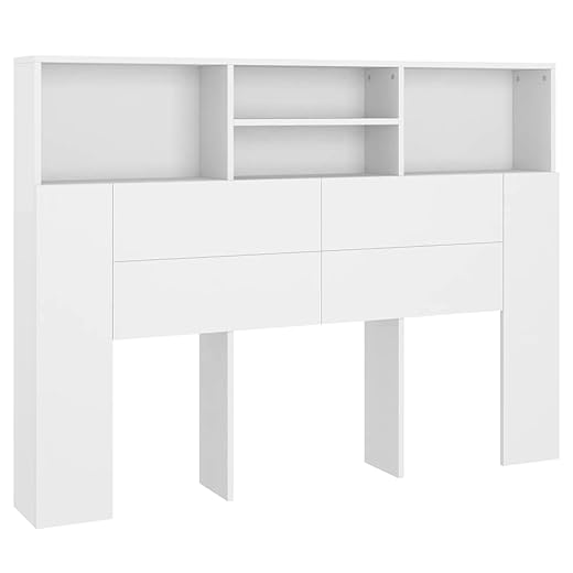 vidaXL Mueble Cabecero Armario de Cama con Almacenaje Pared Dormitorio Estantería Habitación Libros Decoraciones Blanco 140x19x103,5 cm