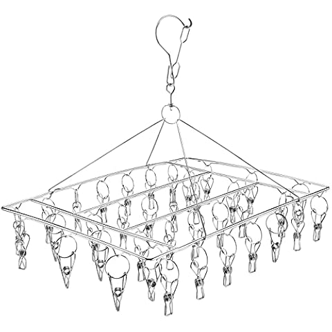 Sinnsally Folding Sock Dryer with 36 Pegs,Metal Sock Hangers with clips,Underwear Hanger for Washing Line Accessories,Stainless Steel Clothes Sock Drying Rack,Laundry Drip Airer Hanger with Pegs Cover