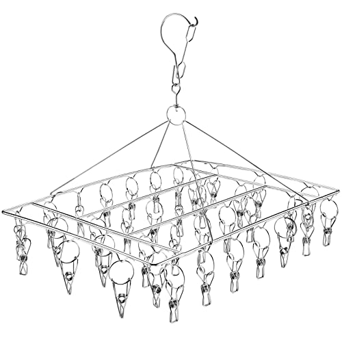 Sinnsally Folding Sock Dryer with 36 Pegs Metal Sock Hangers with Clips Underwear Hanger for Washing Line Accessories Stainless Steel Clothes Sock Drying Rack Laundry Drip Airer Hanger with Pegs