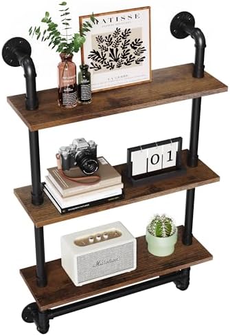 Merapi 24" Industrial Floating Shelves with Tower Bar, Pipe Shelv...