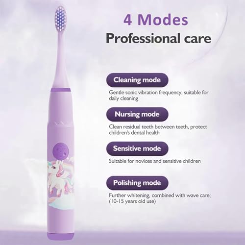 Image of Obvie Sonic Electric Kids Toothbrush with 4 Brushing Modes, Soft Nylon Bristles, 3 Brush Heads & Rechargeable Battery Last Up to 30 Days, IPX7, Electric Power Tooth brush (Pack of 2)