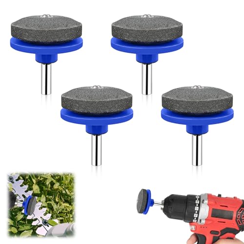 4 Pcs Affûteuse de Tondeuse à Gazon, Aiguiseur Lame Tondeuse, Pierre à Aiguiser Universelle pour Perceuse Électrique et Manuelle, Affûteur Rapide pour...