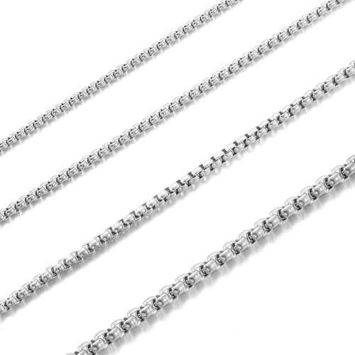 RWQIAN Herren Edelstahl Kette Silber 50CM Venezianierkette Männer Briolette Kette Box Halskette Breite 2.5mm für Damen