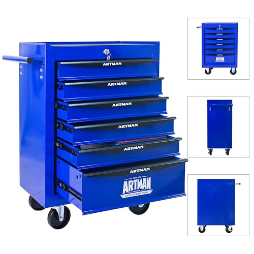 Runboll 6 Drawer Rolling Tool Chest with Locker, 20.9\" D Metal Movable Lockable Tool Cart Box Multi-Functional Hardware Storage Cabinet Box for Warehouse Basement Home Pantry Garage