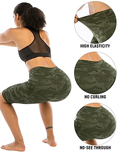 Whouare 4 Pack Biker Yoga Shorts With Pockets For Women,High Waisted Athletic Running Workout Gym Shorts Tummy Control,Grey Camouflage,Army Green Camouflage,Black,Dark Gray,M #TOP3