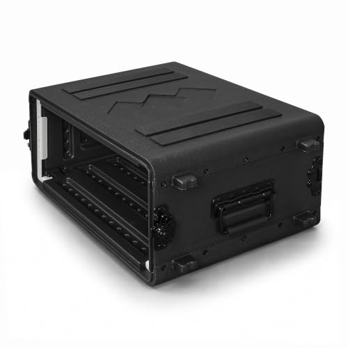 Image of Sound Town 4U Molded PE Rack Road Case with 17 inch Depth, Microphone and Accessory Storage Lids, Twist Latches, Front & Rear Rack Rails, Lightweight (STRC-PE4U)