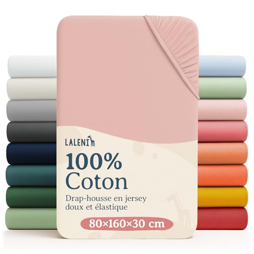 Laleni Basic Drap Housse Bebe 80x160cm - Lot de 1 - Respirant Et Doux - 100% Coton (135 g/m²) - Certifié Oeko-TEX 100 - Rose