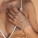 dnswez Cubic Zirconia Statement Ring Bracelet for Women,Adjustable Bohemian Slave Bracelet Hand Chain Ring Jewelry (Gold 2)