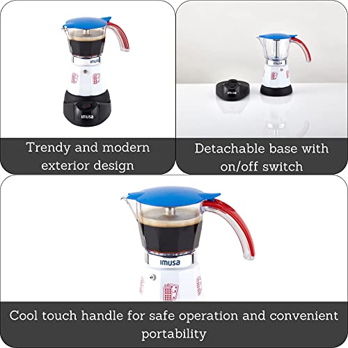 Image of Imusa Special Edition Electric Cuba /Domino themed Espresso Maker, 3 or 6 Cups, White, Red, Blue