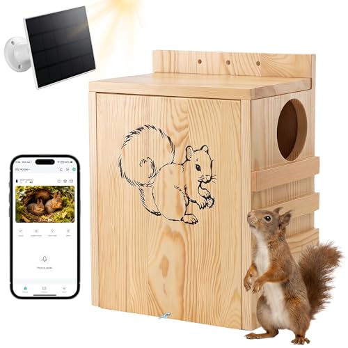 Smart Squirrel House with Camera 2K HD Squirrel Nesting Box with Solar Panel 2.4G Wi-Fi Outdoor Monitoring System Weather-Resistant Squirrel Box for Backyard Viewing