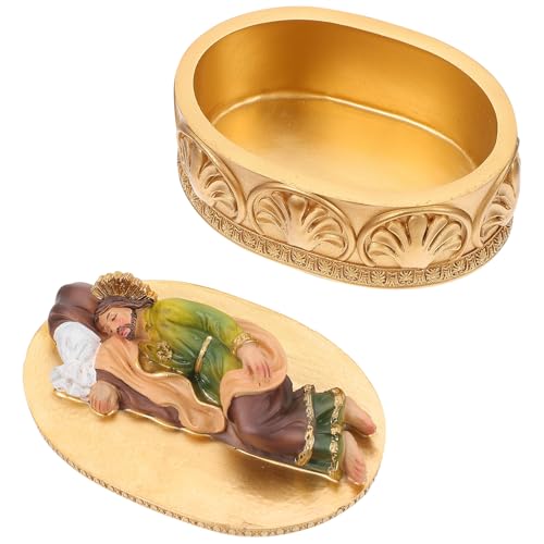 BUGUUYO Estuche para Joyas Figura de San José en Resina, Decoración Artesanal Dorada Adecuado para Escritorio y Regalos Navideños