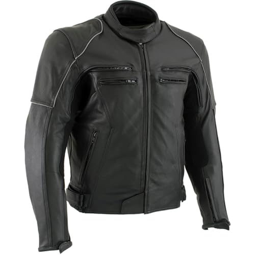 Milwaukee Leather LKM17013 Men's Premium Black Advanced Leather Motorcycle Jacket w/CE Armor Protection - Large