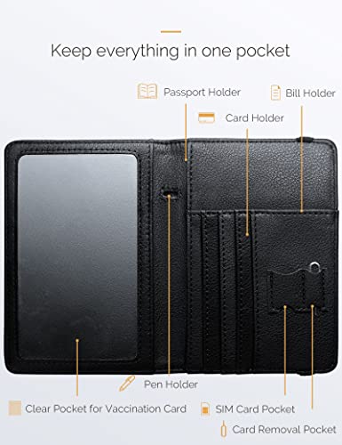 Mymazn Black Passport Holder Passport Wallet With Clear Pocket Passport And Vaccine Card Holder Combo Passport Cover Passport Case With Rfid Blocking Clear Pocket For Vaccine Card (Black) #TOP3