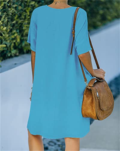 Image of Women's Casual Summer T Shirt Dress Elastic Loose Short Sleeve Dress with Pocket for Women