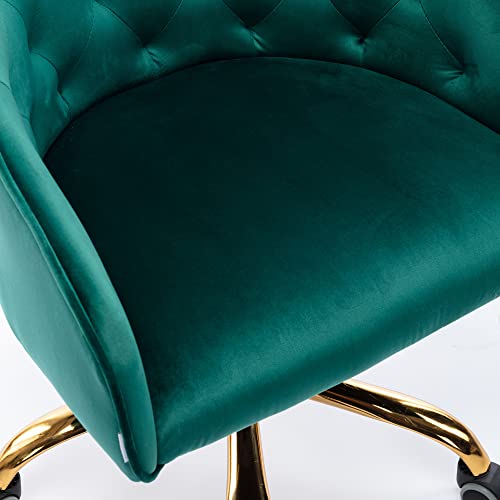 Homsof Home Desk Modern Velvet Office Computer Height Adjustable Mid-Back Task Chair, Green, Gold Feet #TOP2
