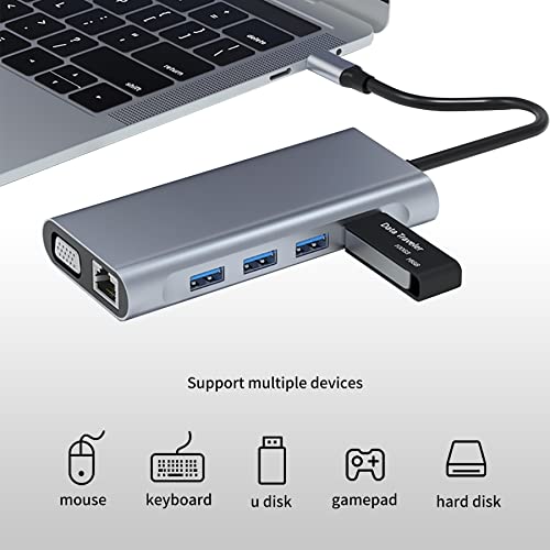 Dogfish USB C dokovací stanice, 11 v 1 Triple Display Typ C adaptér s ethernetem RJ45, 4K HDMI, VGA, PD nabíjení, USB 3.0 & USB 2.0, SD/TF čtečka karet, 3,5 mm audio, multiport adaptér pro MacBook Pro