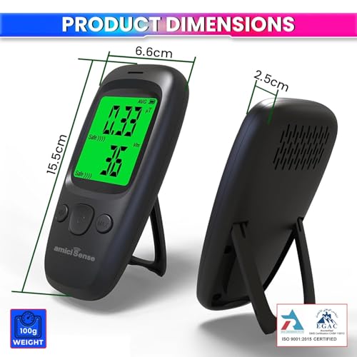 Image of amiciSense Electromagnetic Radiation Tester EMF Meter with LCD Display & Alarm | Dual Electric (1-1999 V /m) and Magnetic Field (0.01-99.99 μT) Detection | Fast 0.4s Sampling for Home, Office, Medical