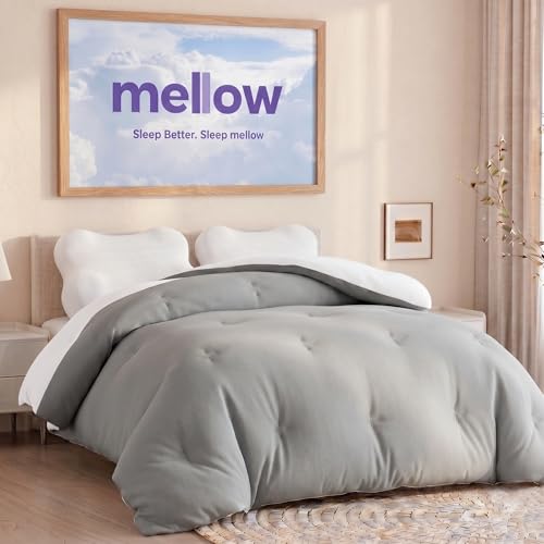 Image of Mellow Marshmellow Comforter, Oeko-TEX Fabric (Gray, Full /Queen) | Extra Fluffy Double-Stuffed Down Alternative Duvet Insert, All-Season Temperature Balancing, Box Stitch, Twin / Twin XL)