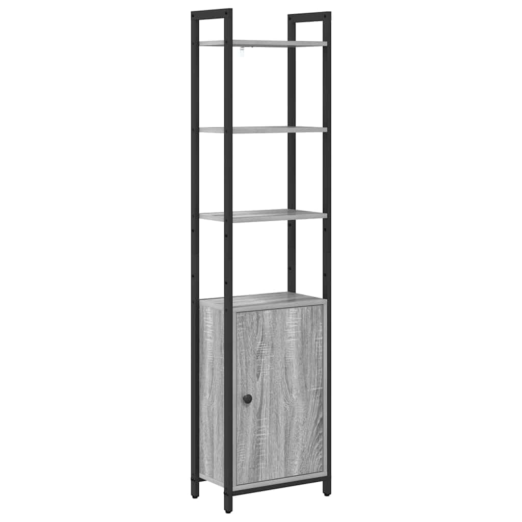 Librería Sonoma gris 40 x 24 x 161 cm, madera con 6 estantes y puerta, estantería estable para libros, decoración, oficina en casa