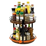 WEFHEF Gewürzregal, 2-stufiger Drehbarer Küchen Organizer Kreisdrehbares Lagerregal Küchenregal Stehend Gewürzständer Kompakter Gewürzhalter mit Drehscheibe für Küchentheke, Esstisch,Vintagebraun