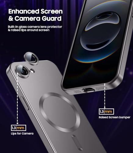Image of DIZORO Magnetic Case for iPhone 17e / iPhone 16e Case [Compatible with MagSafe][Built-in Camera Lens Protector] Slim Soft Silicone Bumper Shockproof Metallic Luster Back Cover Phone Case (Space Grey)