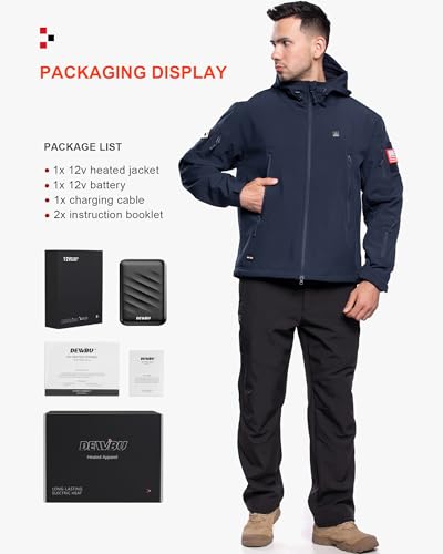 Image of DEWBU Heated Jacket for Men with 12V Battery Pack Winter Outdoor Soft Shell Electric Heating Coat