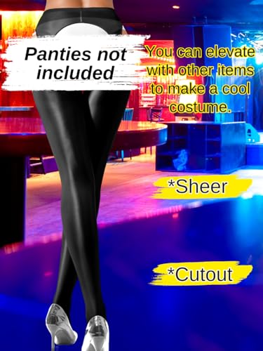 Image of ChiaoLezhee Sexy Shiny Tights, Sheer High-Waisted, Suspender Pantyhose For Women Rave Party Outfits Leggings Pants Exotic