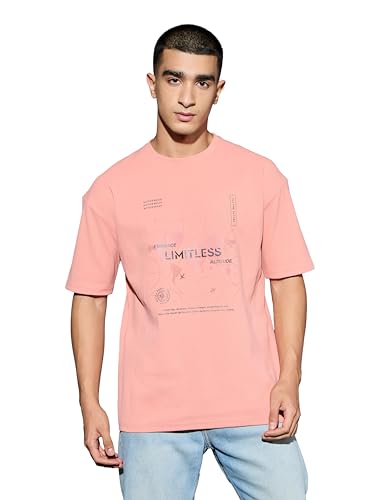 Image of TECHNOSPORT Men's Oversized Fit Half Sleeve Crew Neck T-Shirt, ELASTO Plus Quick Dry Moisture Wicking Stretchable Sports Gym and Casual Wear