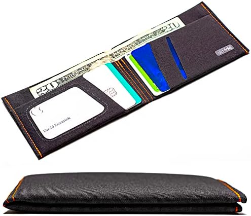 SlimFold MICRO Minimalist Front Pocket Vegan Slim Wallets for Men (RFID Blocking Charcoal/Orange)