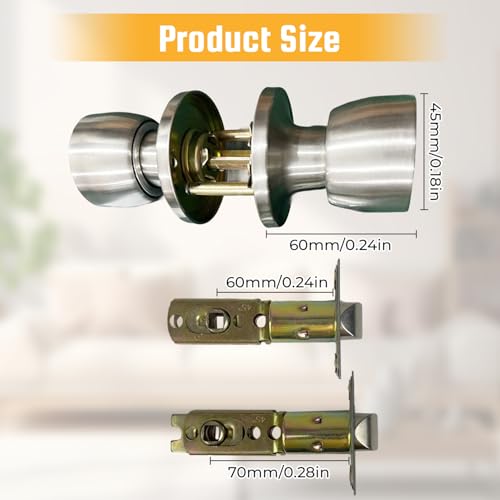 LUMIREX Privacy Door Knobs Lockset, Stainless Steel Spherical Door Knobs for Interior Doors, Entrance, Passage, Key Locking Door Handle with Locks for Bedroom, Bathroom, Office - Image 6