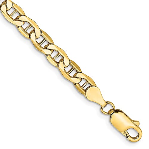 14K Yellow Gold 4.75mm Semi-Solid Anchor Chain Bracelet 7" to 9"2