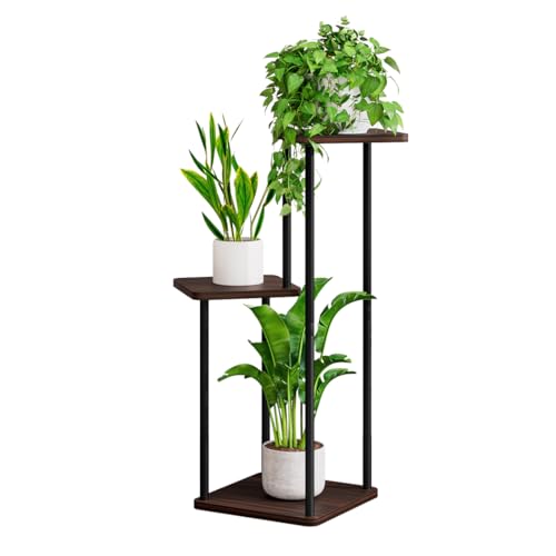AZERPIAN Plant Stand Indoor Corner Tiered Plant Shelf 3 Tier Metal MDFBoard