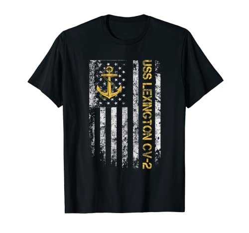 USS Lexington CV-2 portaaviones Bandera de veteranos Vintage Hombres Camiseta