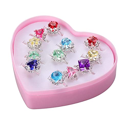 Kisangel 12Pcs Plastic Jewel Rings Rhinestone Plastic Rings Kids Toy Rings Girls Pretend Play Rings Adjustable Rings In Box(Mixed Styles) #TOP1