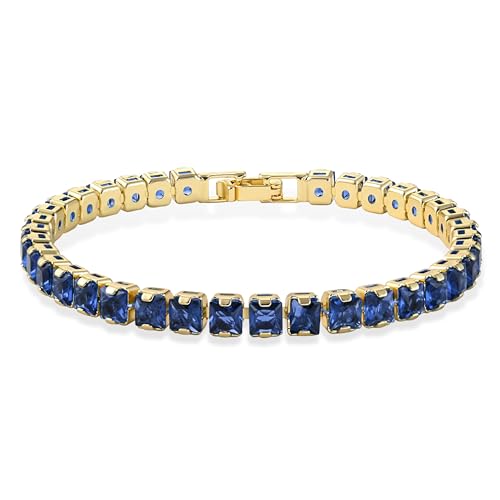 Aliyoham Sapphire Tennis Bracelet for Women | 18K Gold Plated Blue Gemstone Bracelet with Secure Clasp, Elegant Everyday Jewellery Gift