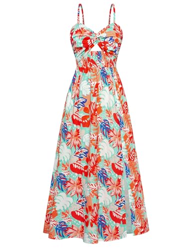 GRACE KARIN 2025 Women's Summer Spaghetti Strap Maxi Dress Smocked Floral Dress Sleeveless Boho Beach Sundress with Pockets