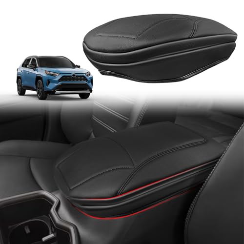 Muslogy Center Console Armrest Cover Fit for Toyota RAV4 2019-2025 Accessories, Comfort Armrest Pad Console Lid Cushion Vegan Leather 1-Inch Extra Thick