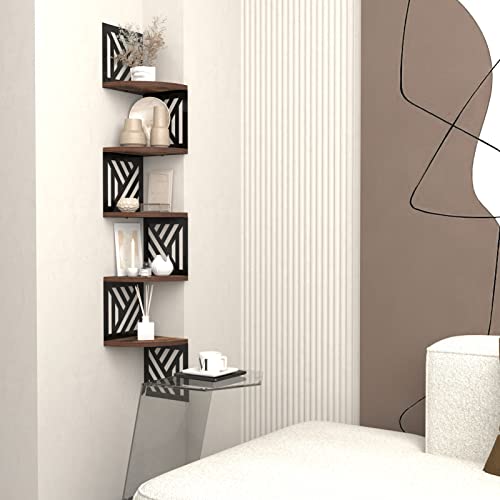 Vasemouh Estanteria Esquina de Madera de 5 Niveles, Estante Esquinero Montado en Forma de Geométricor, Estante Esquinero Flotante y Estantería para Salón, Dormitorio y Baño(19.5x19.5x1.5cm). - imagen 7